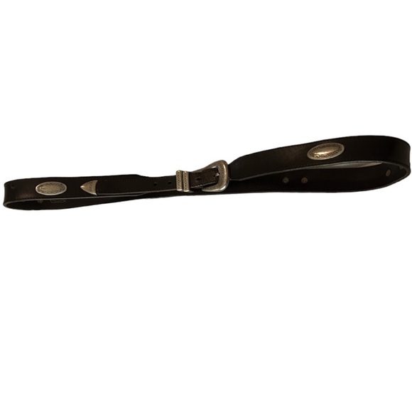 BLACK leather Brighton belt with silver buckle and accents - Picture 1 of 13